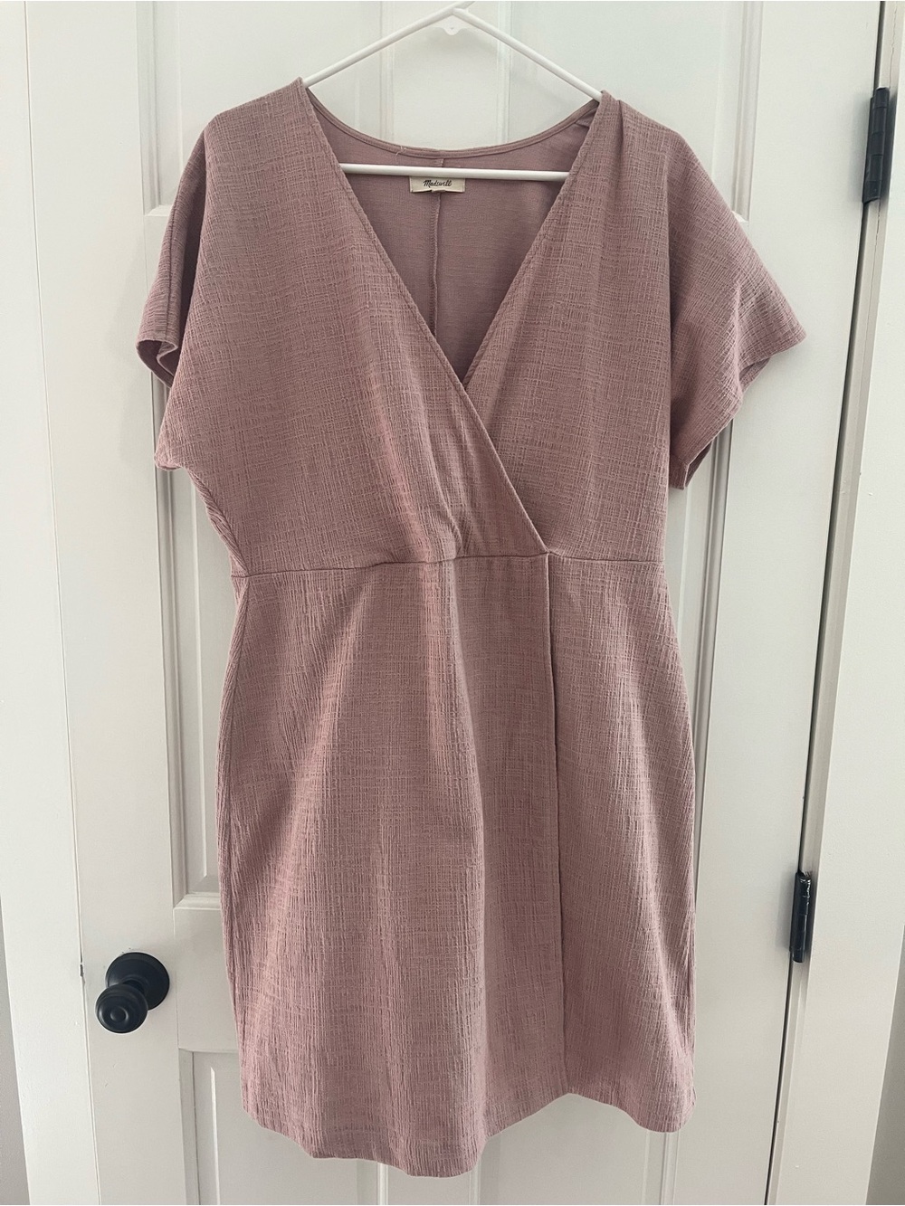 Madewell Faded Mauve Cross front V-Neck Dress Women's XL Short Sleeve EUC